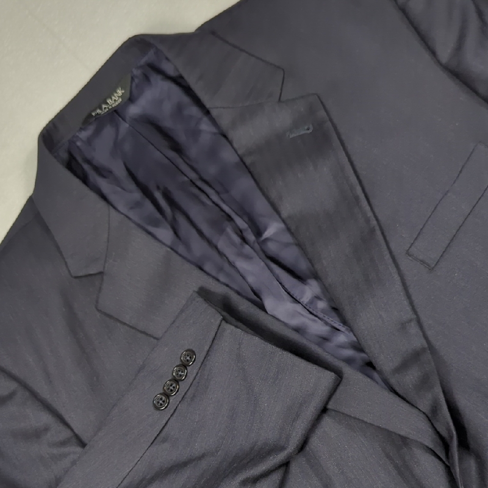 Jos. A. Bank Signature Collection Herringbone Pattern Navy Blue‎ Wool Blazer 48R